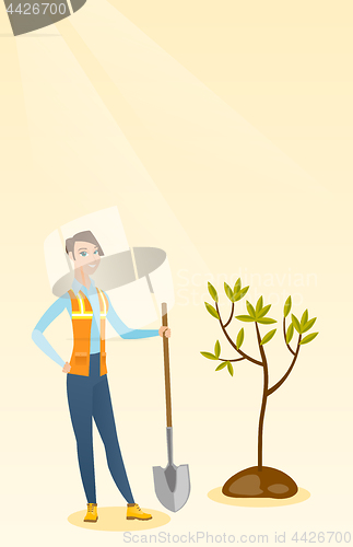 Image of Woman plants tree vector illustration.