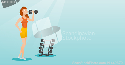 Image of Woman lifting dumbbell vector illustration.