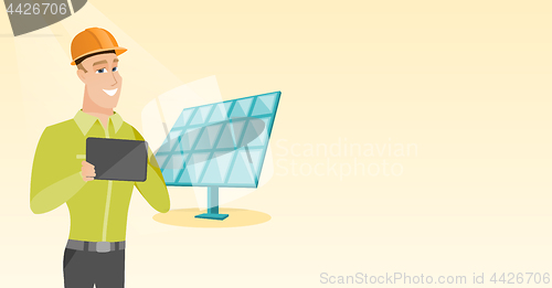 Image of Caucasian worker of solar power plant.