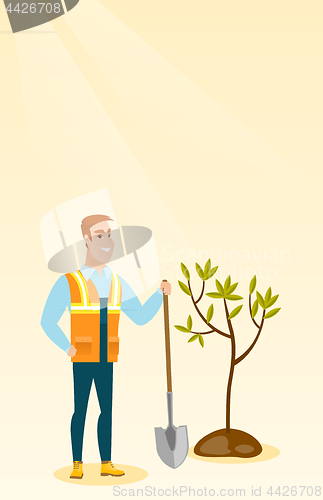 Image of Man plants tree vector illustration.