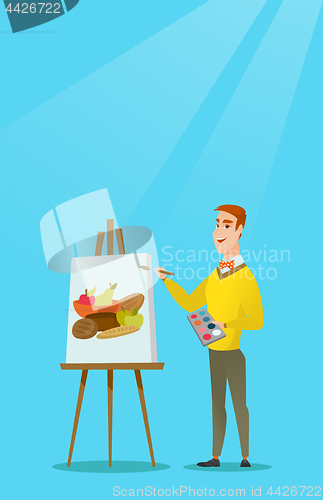 Image of Young caucasian artist drawing a still life.