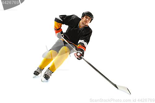 Image of Ice hockey player in action isolated on white.