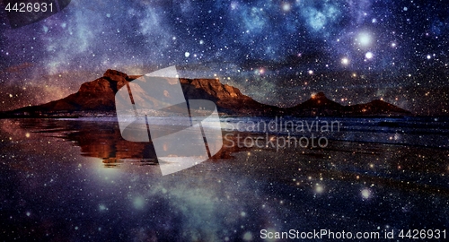 Image of Table Mountain with a night sky