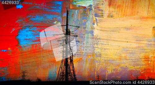 Image of electric power transmission colorful abstract