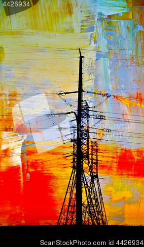 Image of electric power transmission colorful abstract