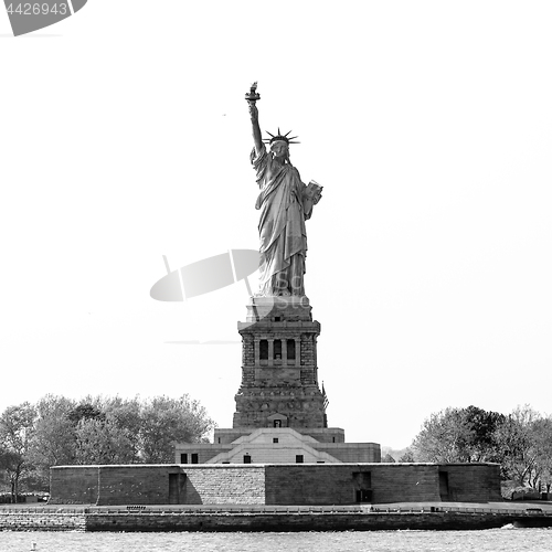 Image of Statue of Liberty, New York City, USA. Black and white photo.