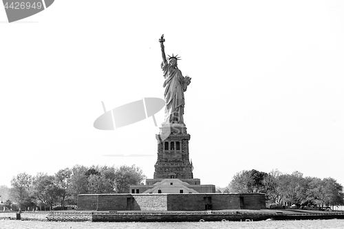 Image of Statue of Liberty, New York City, USA. Black and white photo.