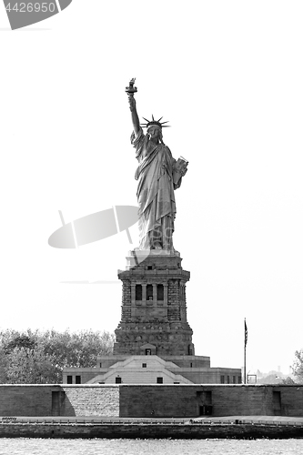 Image of Statue of Liberty, New York City, USA. Black and white photo.