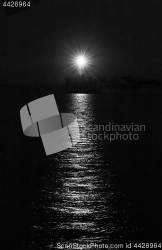 Image of Newhaven Lighthouse at Night in Black and White