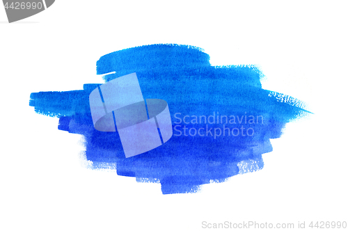 Image of Bright blue watercolor blot on white background