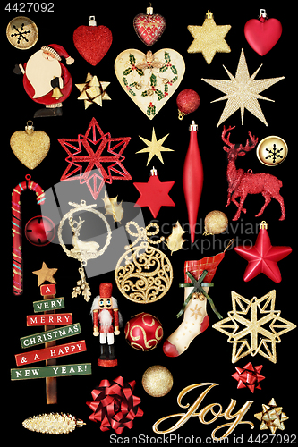 Image of Christmas Gold Joy Sign and Decorations