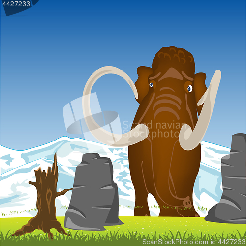 Image of Mammoth on glade.Prehistorical animal mammoth on green glade