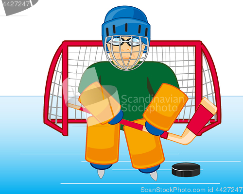 Image of Hockey goalkeeper cost stand on winch.Vector illustration