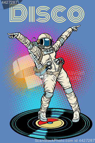 Image of Disco. Woman astronaut dancing