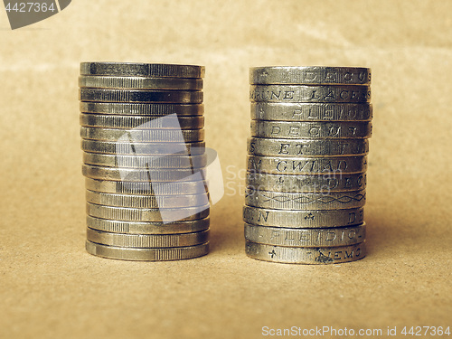 Image of Vintage Euro and Pound coins pile