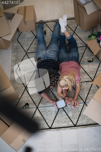 Image of Top view of attractive young couple