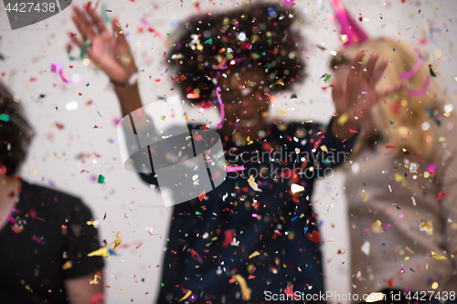 Image of confetti party multiethnic group of people