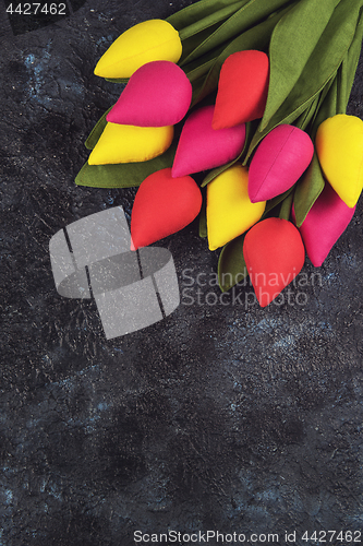 Image of Handmade and real tulips on darken