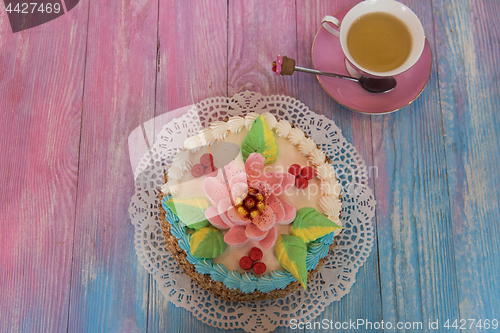 Image of cakes on color background