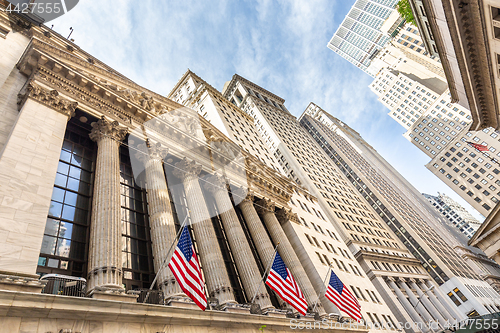 Image of Exterior of New york Stock Exchange, Wall street, lower Manhattan, New York City, USA.