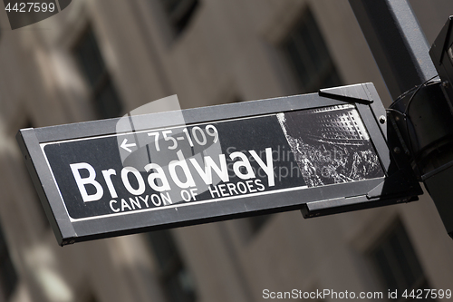 Image of Broadway street sign in lower Manhattan, New York City.