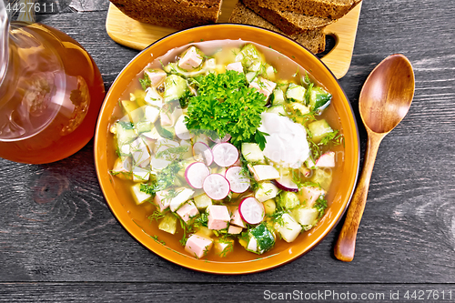 Image of Okroshka in bowl on black board top