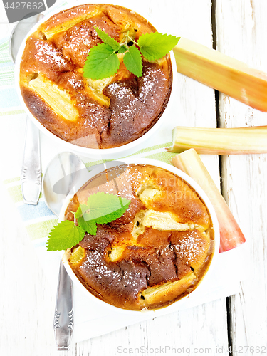 Image of Klafuti with rhubarb in bowl on table top