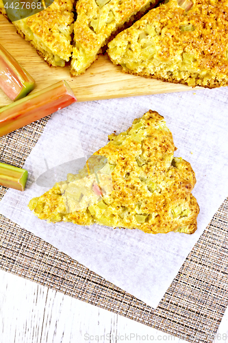 Image of Scones with rhubarb on napkin top