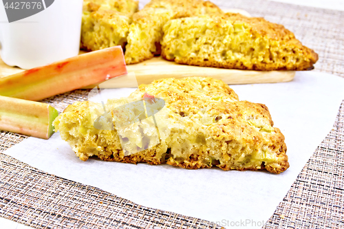 Image of Scones with rhubarb on napkin