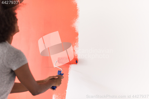 Image of black woman painting wall