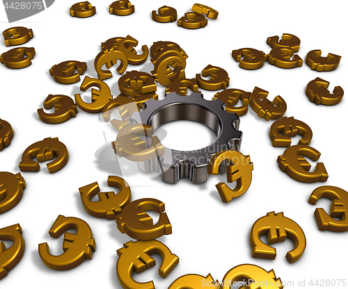 Image of euro symbols and gear wheel