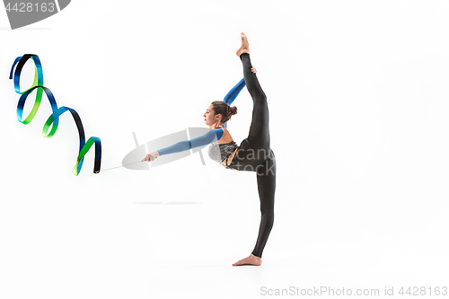 Image of The portrait of beautiful woman gymnast on white