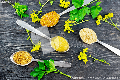 Image of Mustard different in spoons on board top