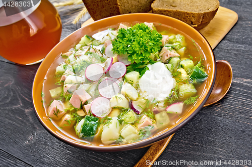 Image of Okroshka in bowl on board