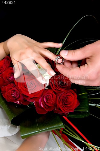 Image of Hands over wedding bouquet