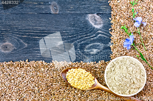 Image of Flour and seeds flax on black board