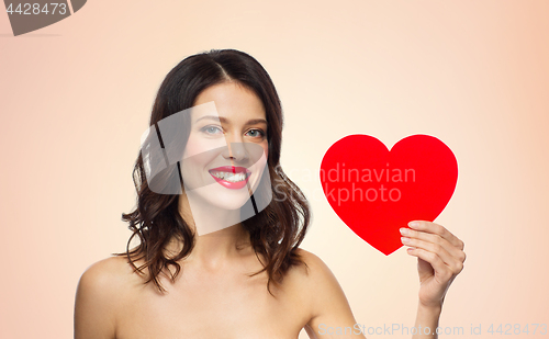 Image of beautiful woman with red lipstick and heart shape