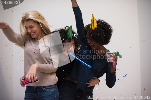 Image of confetti party multiethnic group of people