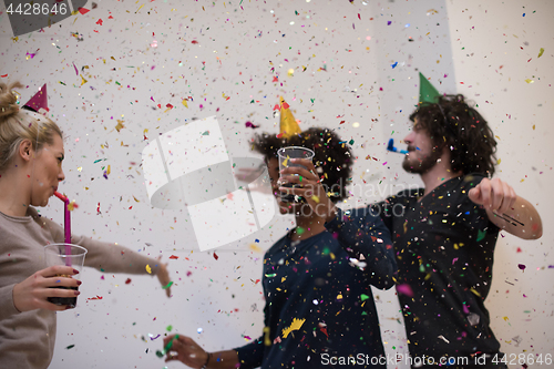 Image of confetti party multiethnic group of people