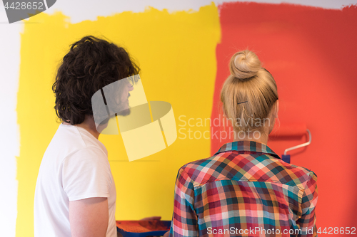 Image of couple painting interior wall