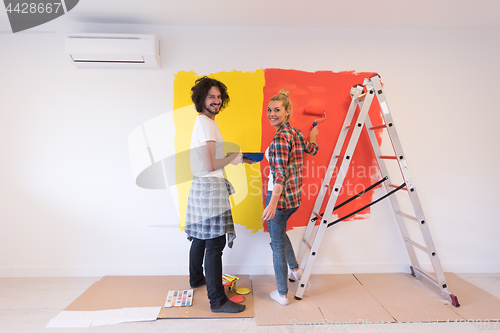Image of couple painting interior wall