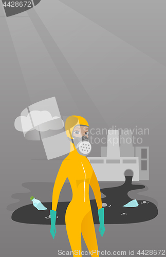 Image of Woman in radiation protective suit.