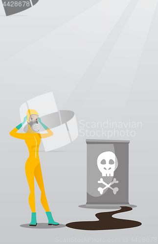 Image of Woman in radiation protective suit.