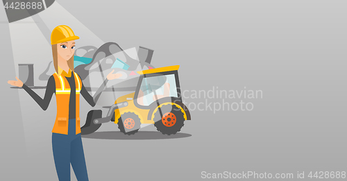 Image of Worker and bulldozer at rubbish dump.