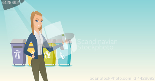 Image of Woman throwing away plastic bottle.