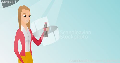 Image of Young woman drinking soda vector illustration.