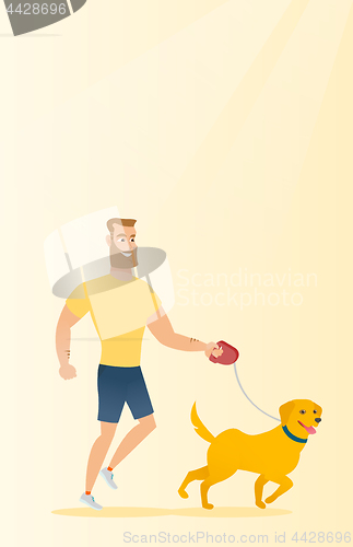 Image of Young man walking with his dog.