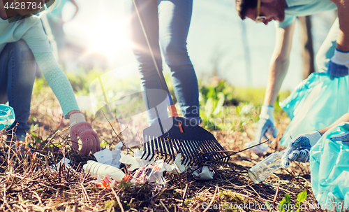 Image of volunteers with garbage bags cleaning park area