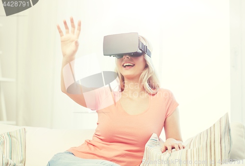 Image of woman in virtual reality headset or 3d glasses