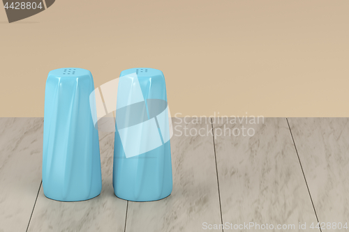 Image of Blue salt and pepper shakers